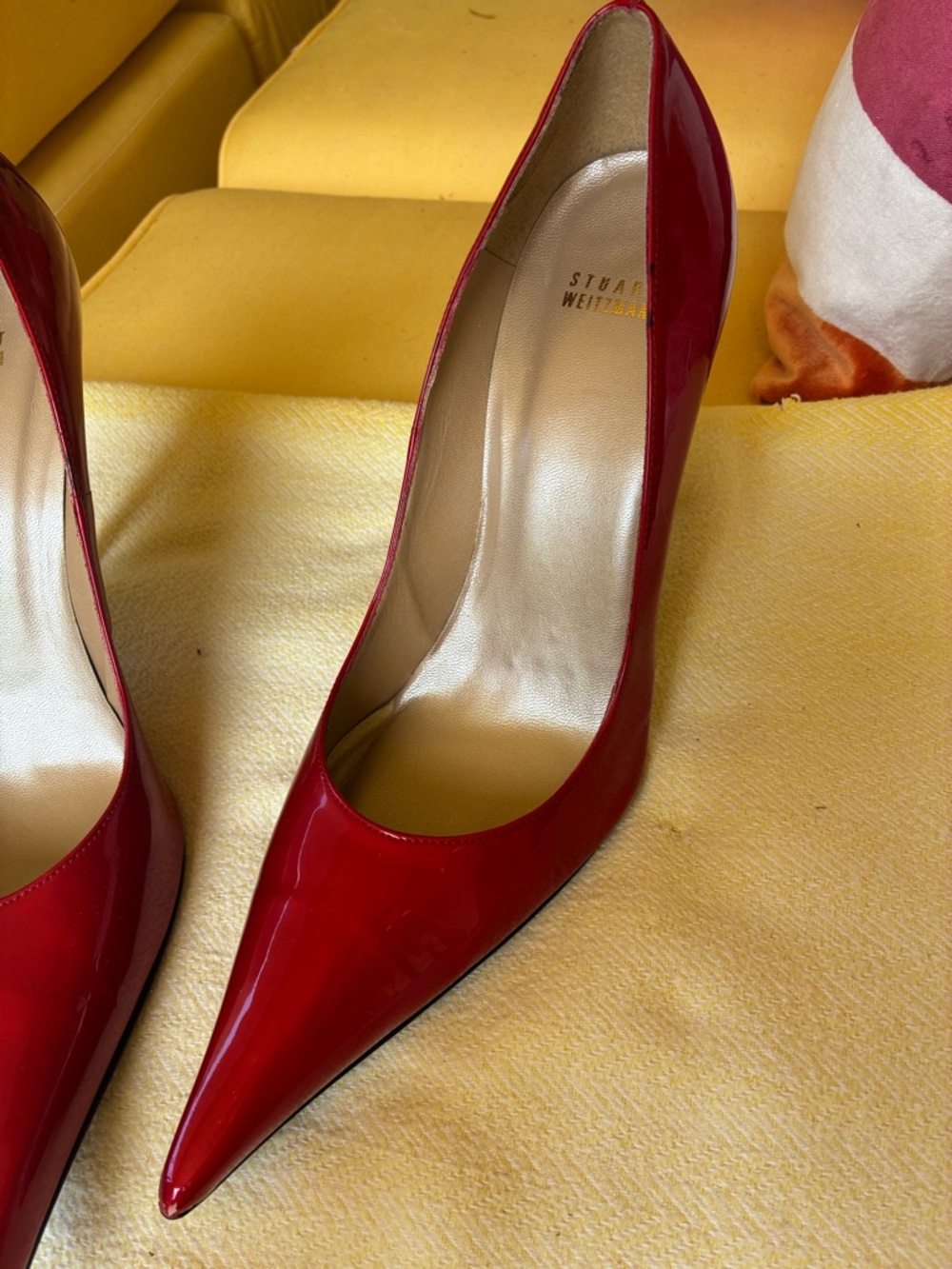 Stuart Weitzman Red Patent Pointed Toe Stiletto Pumps - Picture 4 of 9